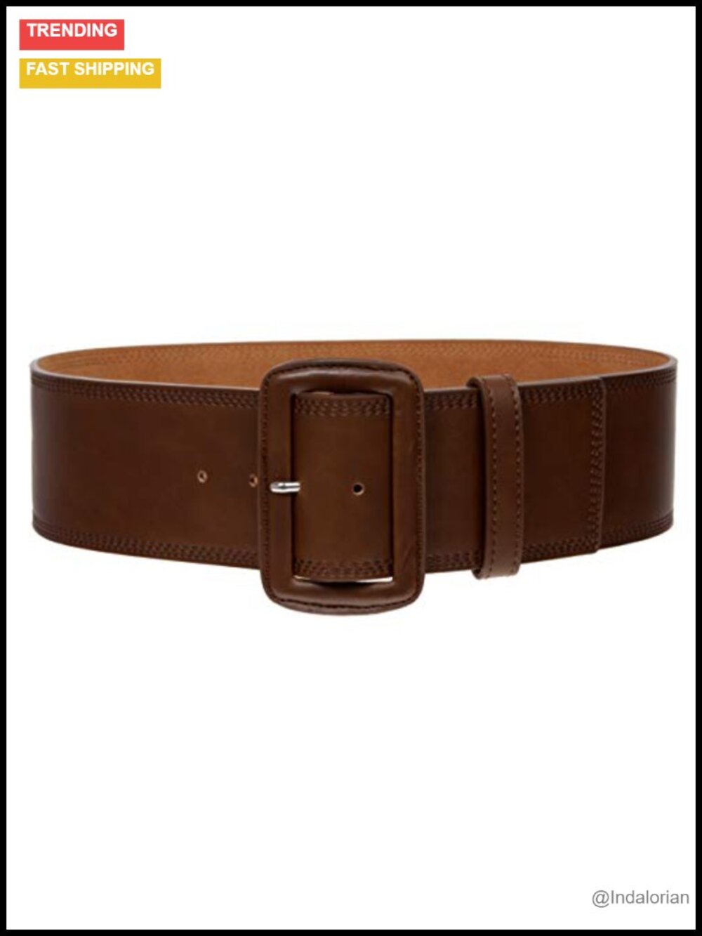 Women's 3" Wide High Waist Stitch Rectangular Leather Belt